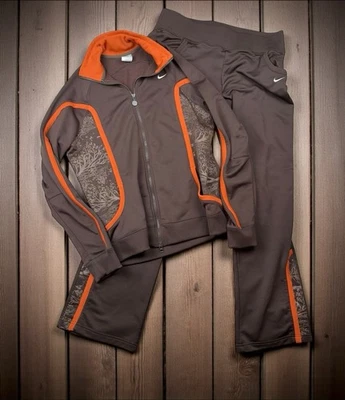 Vintage Nike Track Suit Womens Xl  16/18 Jacket Wind Pants Brown Gray Label - Image 1 of 4