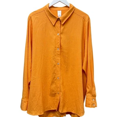 Camisa de novio Marla Wynne talla grande 2X mezcla de lino naranja abotonada túnica top Foto 1 de 4