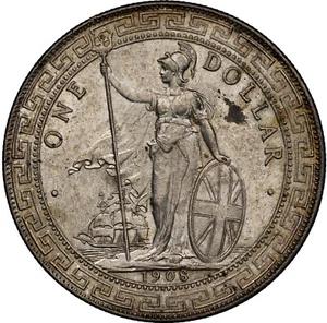 Great Britain: Edward VII Trade Dollar 1908/7-B overdate, NGC MS-62, Bombay Mint - Picture 1 of 4