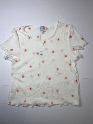 Blusa/top de lluvia azul Francesca's talla L blanca con flores rosas nueva con etiquetas $38 Foto 1 de 4