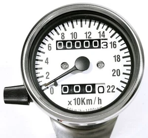 Mini-Tacho 60 mm Chrom Weiß 2:1 für Harley Suzuki Honda Yamaha KM/h Universal - Bild 1 von 3