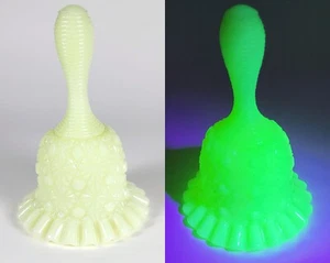 Vintage Fenton Daisy & Button Uranium Custard Glass Bell Ruffled with UV Glow - Picture 1 of 9
