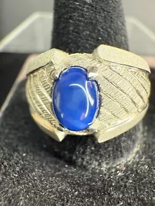 10K Weißgold blauer Stern Saphir ~ 1 Karat Ring - Größe 9 (insgesamt 5,8 Gramm) GETESTET - Bild 1 von 10