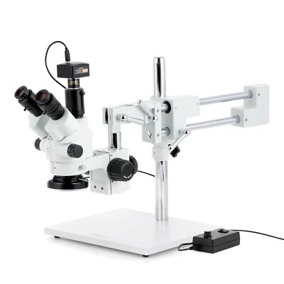 3.5X-45X Simul-Focal Stereo Zoom Microscope on Boom Stand + Ring Light + 1.3MP C - Image 1 of 4