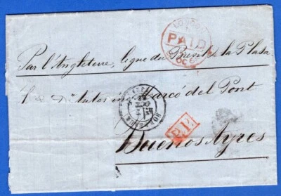 GREAT BRITAIN TO ARGENTINA, COVER W/CUT STAMPS, 1868, NICE! - Image 1 of 2