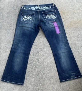 Ed Hardy Christian Audigier Genuine EH Rhinestone Bootcut Jeans Women’s 38x34 - Picture 1 of 15