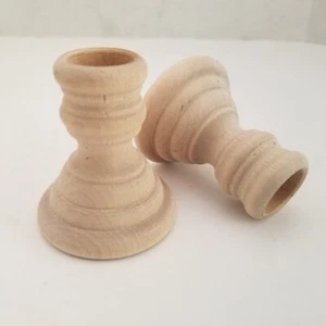 Candle Holders 2-Piece Set 2-5/8" Tall Unfinished Wood - Picture 1 of 9