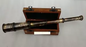 14" Antique Brass Spyglass Telescope w/ Wood Box - Picture 1 of 1