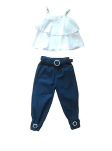 NEW 4/5T Toddler Girl's White Ruffle Tank and Jeweled Detail Jean Outfit - Picture 1 of 4