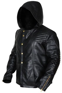 Jamie campbell The Mortal Instrument Movie Hooded Real Black Mens Leather Jacket - Picture 1 of 3