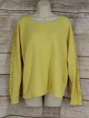 89th + Madison Mujer Talla Grande Acanalado Polar Top Camisa Amarillo Encaje Ribete Foto 1 de 4