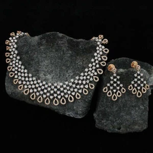 5 kt im Labor gezüchteter Diamant 14 Karat Gold Braut Halskette Handarbeit Hochzeit Indianerschmuck - Bild 1 von 9