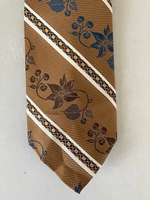 Corbata Andhurst Vintage Para Hombre Poliéster Repp Marrón Blanco Rayas Floral 56" Foto 1 de 4