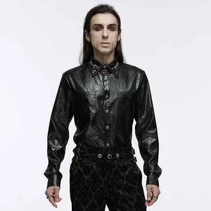 PUNK RAVE Gothic Hemd Leder-Look Schwarz Dragon Tail Shirt Edel Glänzend - Picture 1 of 10
