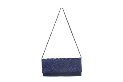 Style & Co New Navy Beaded Wave Satin Clutch Msrp $40 - Image 1 of 3