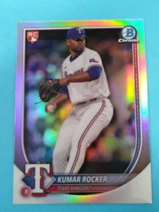 2025 Bowman Chrome - KUMAR ROCKER #80 ROSSO Rookie Redemption RC Texas Rangers SSP - Foto 1 di 2