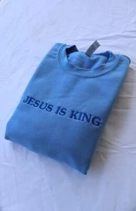 Embroidered 'Jesus is King' Hoodie, Crew Neck Long Sleeve, Classic fit, Unisex, - Picture 1 of 29