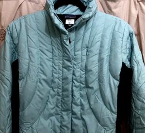 PATAGONIA GOOSE DOWN PUFFER JACKET Women's Medium Mint w/ Black Full Zip Coat - Picture 1 of 7