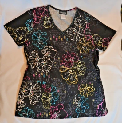 Runway by Cherokee Scrub Top, size M, Black with Print - Image 1 of 4