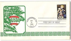 US #1842 FDC, 1980, Christmas tree ornament cut out - Picture 1 of 1