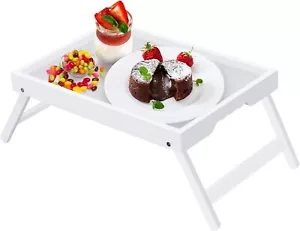 Mesa Bandeja Cama Bambú con Patas Plegables en Cama Mesa TV Laptop Bandeja Mesa, Blanco - Imagen 1 de 6