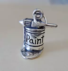 3D 15x18mm Heavy Paint Can & Brush Sterling Silver Charm - Picture 1 of 5