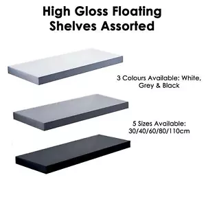 Modern HIGH GLOSS Shelf Floating Wall Shelves White Black Grey Bookcase Display - Picture 1 of 4