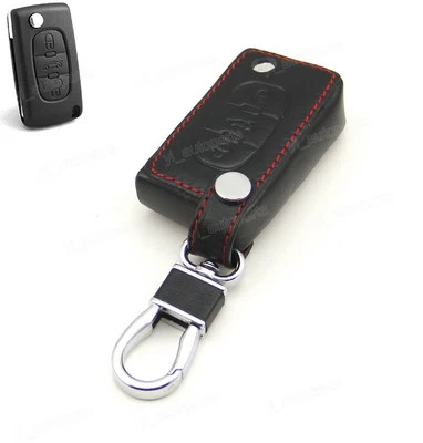 Funda de cuero con soporte para Peugeot 107 207 307 406 407 408 mando a distancia llave abatible 3B Foto 1 de 4