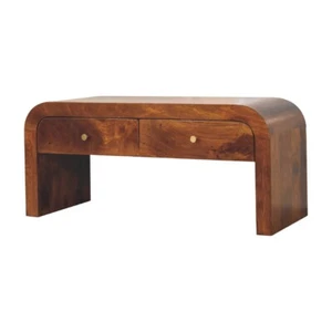 Media Unit Solid Wood Chunky Curved Scandinavian Storage 2 Drawers chestnut TV - Picture 1 of 11