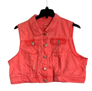 Chaleco de mezclilla Highway Jeans para mujer rosa coral sin mangas recortado desgastado talla 3X - Imagen 1 de 7