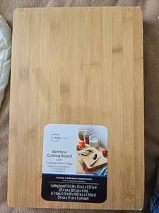 Mainstays Bamboo Cutting Board With 3 Sliding Pull Out Drawer Trays - Picture 1 of 4