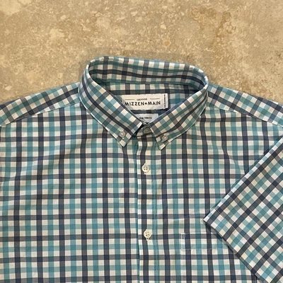Mizzen+Main Leeward Shirt Mens Large Blue Check Trim Fit Performance Button Down - Image 1 of 4