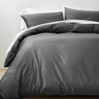 Casaluna King Size Dark Gray Supima Cotton Sateen 3 Piece Duvet Cover & Sham Set - Image 1 of 4