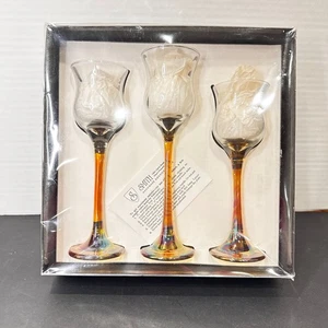 Smith Glass Iridescent Candle Holders Set of 3 Tulip Stem NIB Handmade USA - Picture 1 of 6