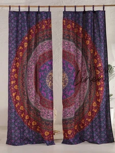 Boho Mandala Tapestry Curtain Purple & Red Bohemian Window Home Decor 2 Panel - Picture 1 of 7
