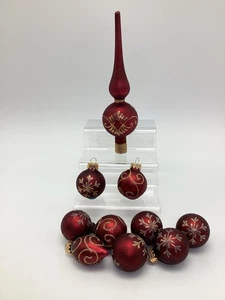 10 Mini Red Glass Ornaments Christmas Tree 6.5” Finial Topper Set 1.5” Set Lot - Picture 1 of 5