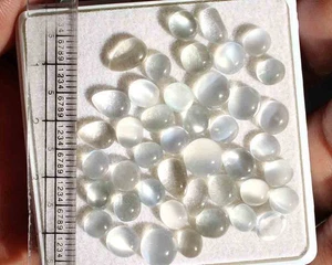 Moonstone White Cats Eye Mix Cabochon 29.8 Ct Natural Loose Gems 41 Pc 7 Mm - Picture 1 of 4