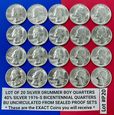 Lote de 20 monedas "S" 1976 Drummer Boy 40% PLATA PROOF #P20 Foto 1 de 4