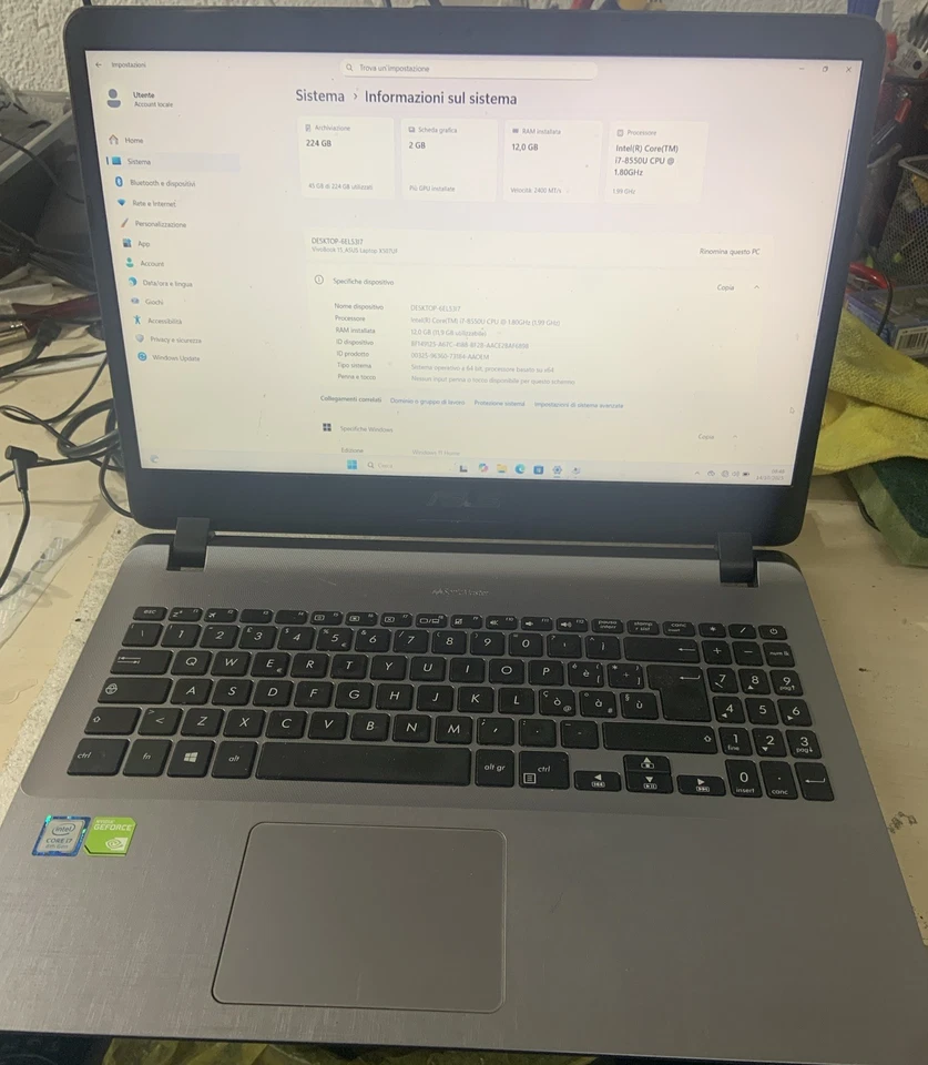 ASUS X507U  15,6” I7 8550U 12GB 240GB SSD NVIDIA MX130 - Immagine 1 di 3