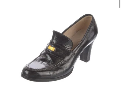 Vintage CHANEL Heels Black Patent Leather w/ Gold Coin Size 37 - Image 1 of 4