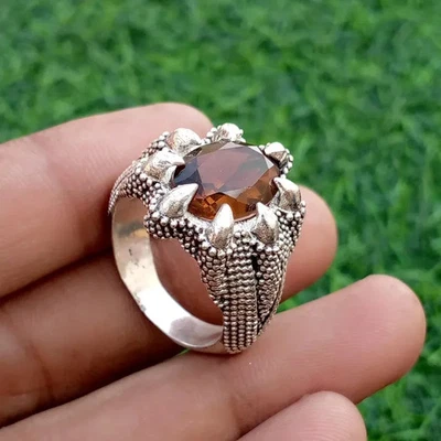 Men's Handmade Smokey Quartz Ring 925 Sterling Silver Statement Men's Ring B56 - Image 1 of 4
