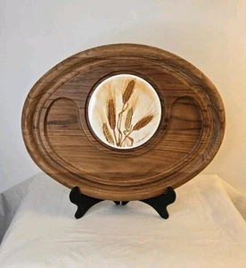 Vintage Boho Goodwood Cheese Tray Board With Wheat Trivet Genuine Teak 17”x13” - Picture 1 of 18