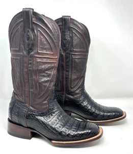 Stetson Mens Boots Size 9D Black Caiman Houston 13 Inch Chocolate Cowboy - Picture 1 of 12