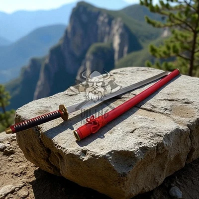 Hand Forged Samurai Sword Katana 102cm Full Tang Blade Red Scabbard Medieval - Image 1 of 4