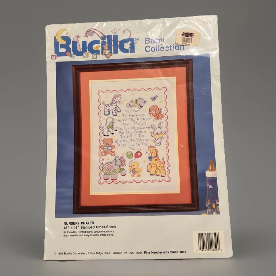 Bucilla Stamped Cross Stitch Kit #40859 儿童房祈祷婴儿系列 1994 全新 — 第 1/4 张图片