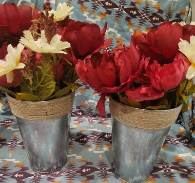 Artificial Floral Arrangement with Red Peonies and White Daisies Set of 2 - Image 1 of 4