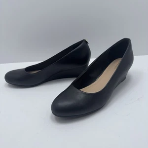 Clarks Women's Flores Tulip Black Leather Slip On Casual Wedge Heels UK 7 (A6) - Picture 1 of 12