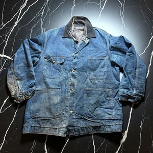 Vintage Sears Jacket Mens Large Denim Work Leisure Blanket Lined Barn Chore Coat - Picture 1 of 14