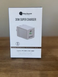BRAND NEW QACKENM 30W SUPER CHARGER 2 PORTS PD 30W 110V-240V UNIVERSAL USB-A-C - Picture 1 of 4