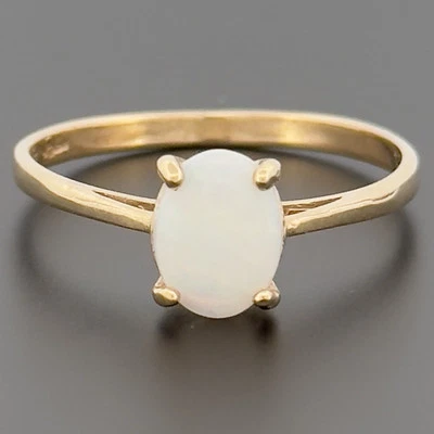 9ct Yellow Gold Opal Solitaire Ring Size Q 1/2 Hallmarked - Image 1 of 4
